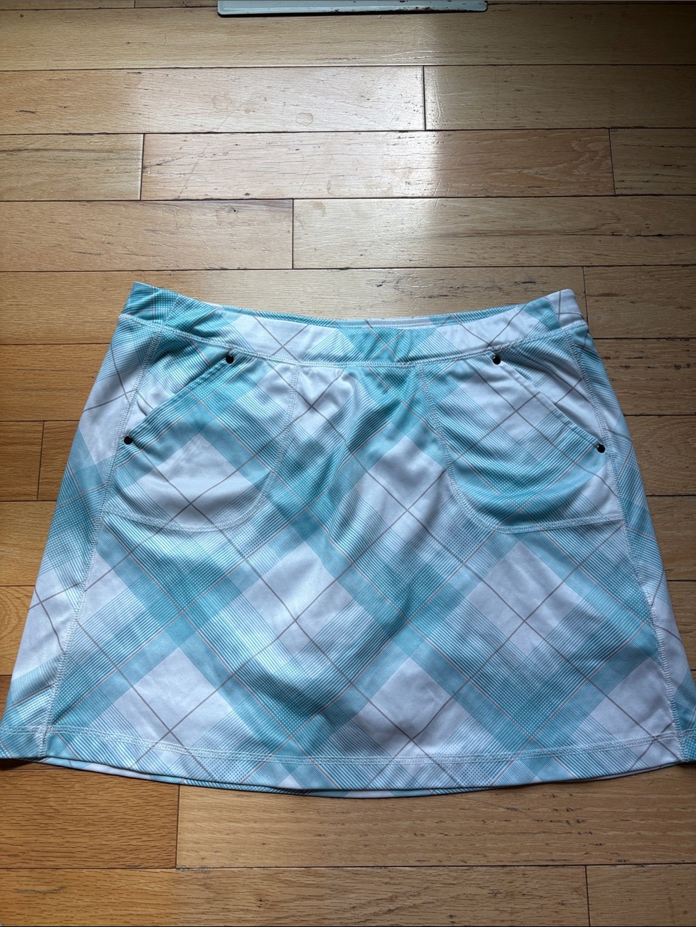 PGA Tour Aqua and White Plaid Mini Skirt